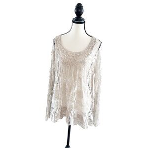 Chic Cocco Bella Made in Italy Tunic Style Blouse in Cream One Size Bohemian